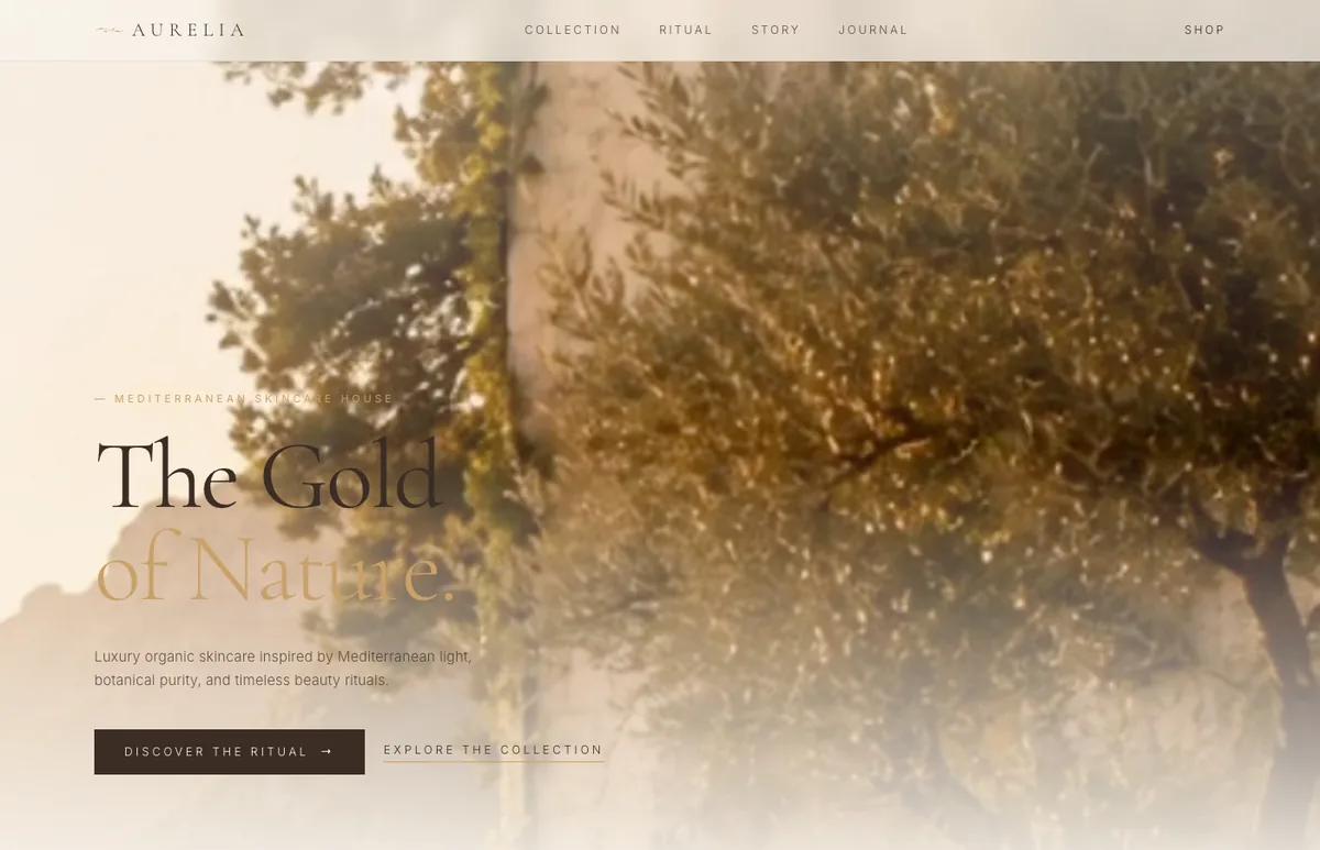 Website για το Aurelia Skincare, εργασία μαθητή του GR8 Academy